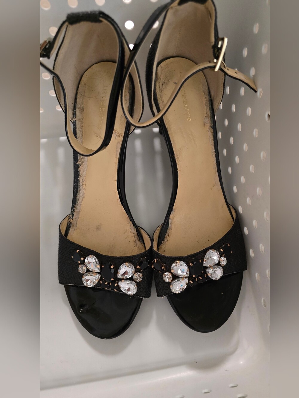 Black Jeweled Open-Toe Ankle-Strap Liz Claiborn 3 & 1/2 Inch Heels